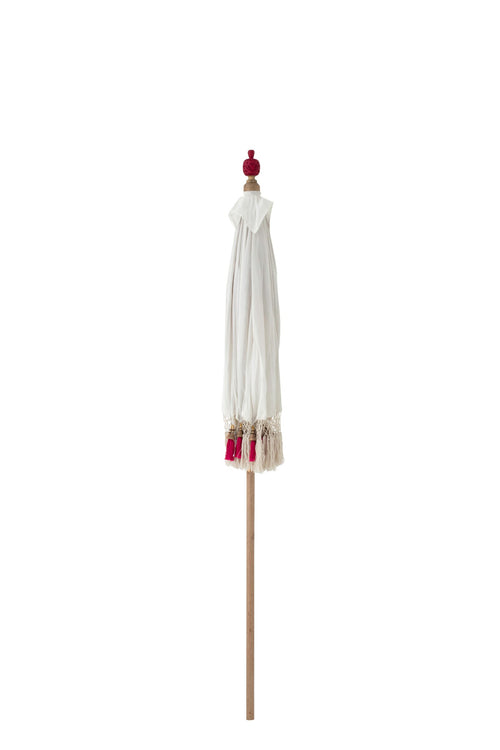 J-Line parasol Flavie - hout/katoen - ecru/roze