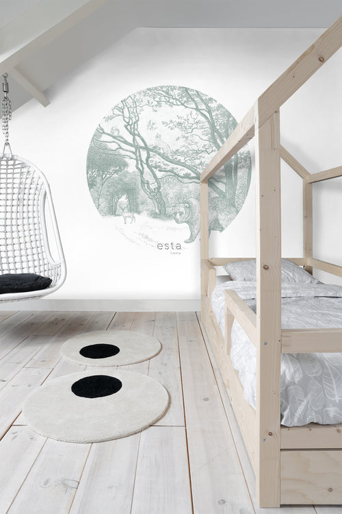 ESTAhome zelfklevende behangcirkel bos met bosdieren groen - Ø 140 cm - 159084 - vtwonen shop