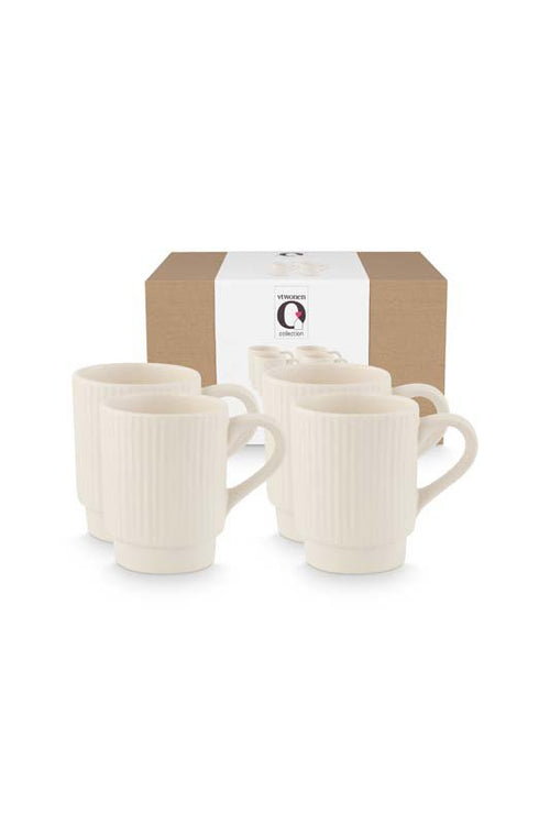 vtwonen Mokken - Keramiek - Gebroken wit - 300ml - Set van 4