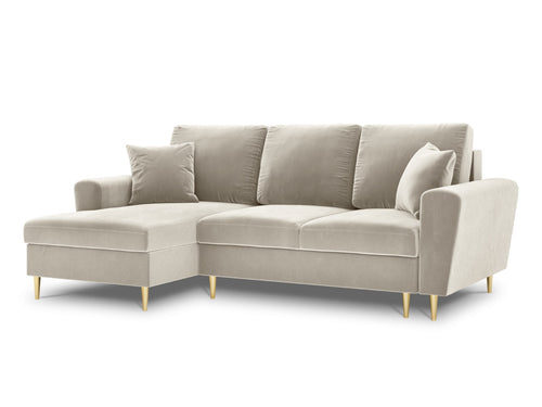 Cosmopolitan Design Uitklapbare hoekbank links met opbergdoos Kyoto 4-zits, flueel, lichtbeige - 145x241x88cm