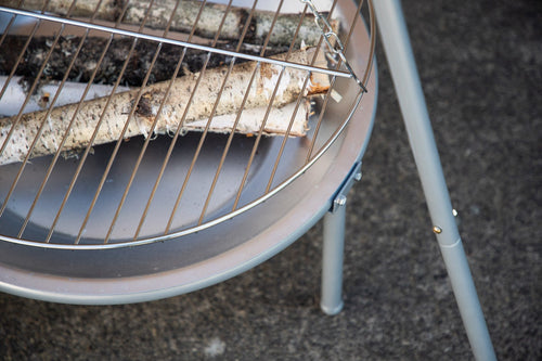 Nest outdoor Arne driepoot vuurschaal met barbecue zilver - vtwonen shop