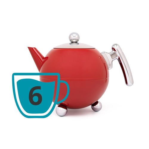 Bredemeijer - Duet® Bella Ronde – Dubbelwandige Theepot – 1,2 liter - RVS - Rood - vtwonen shop