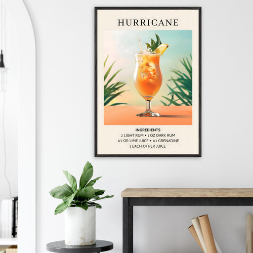 Artfulprints Poster met Lijst Hurricane cocktail - Ingrediënten   - A4 21x29.7 cm - Meerkleurig