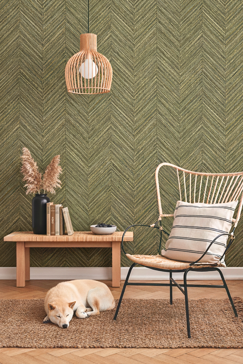 Sanders & Sanders behang visgraat-motief vergrijsd olijfgroen - 53 cm x 10 m - 640249