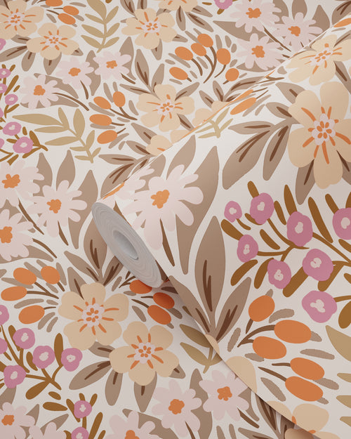 ESTAhome behang bloemen vergrijsd groen, roze en paars - 50 x 900 cm - 131451 - vtwonen shop