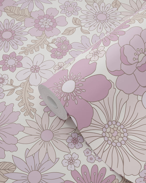 ESTAhome behang retro bloemen lila paars - 50 x 900 cm - 131248 - vtwonen shop