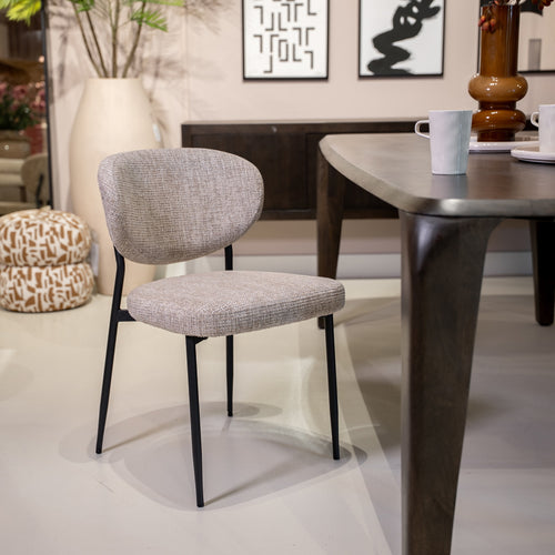 Giga Meubel Eetkamerstoel Vajèn Beige – Chenille – Zwart Metalen Onderstel - Set van 2
