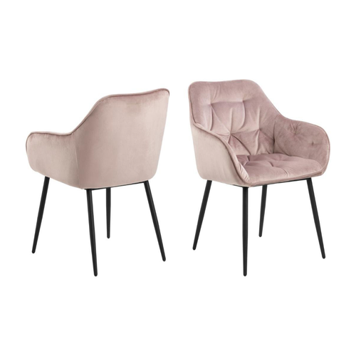 BRAM Eetkamerstoel Moala - Set Van 2 - Fluweel Roze Met Mat Zwarte Poten - vtwonen shop