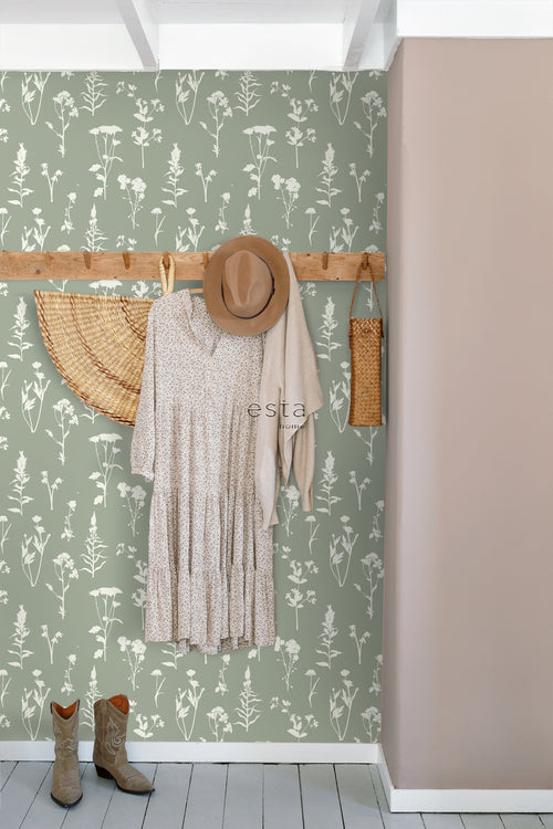 ESTAhome behang veldbloemen jade groen - 50 x 900 cm - 139395