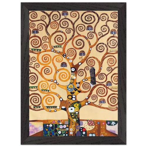Artfulprints Poster met Lijst Gustav Klimt - Tree of life   - A4 21x29.7 cm - Geel