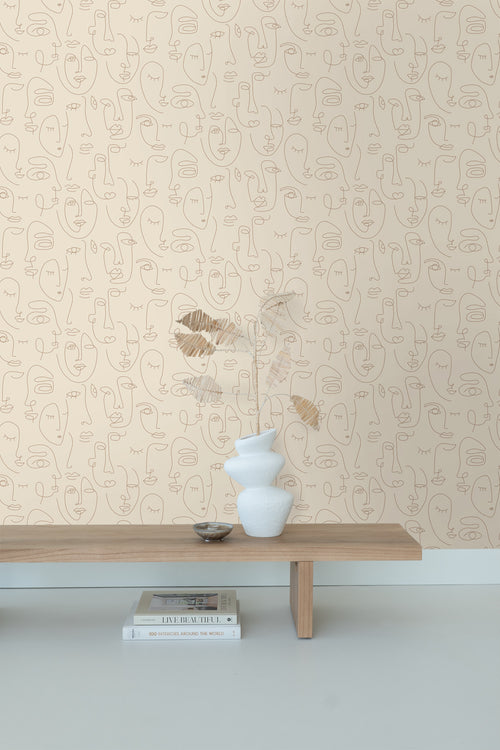 ESTAhome behang line art gezichten lichtbeige - 50 x 900 cm - 139374