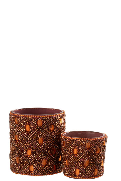 J-Line theelichthouder - glaskralen - donkerbruin/roestbruin - large - vtwonen shop