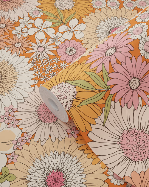 ESTAhome behang retro bloemen oranje en roze - 53 cm x 10.05 m - 131315