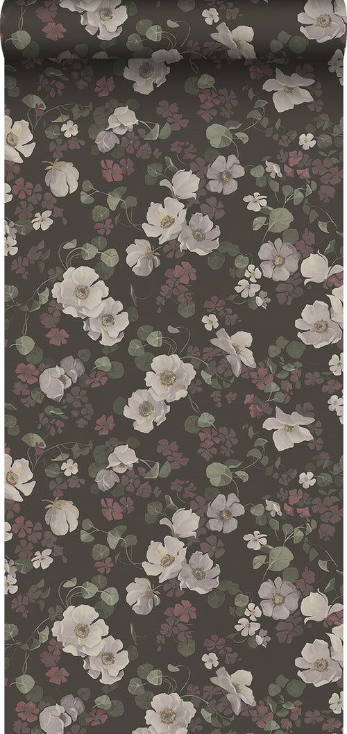 Borastapeter behang bloemen bruin, groen en roze - 53 cm x 10.05 m - 660287 - vtwonen shop