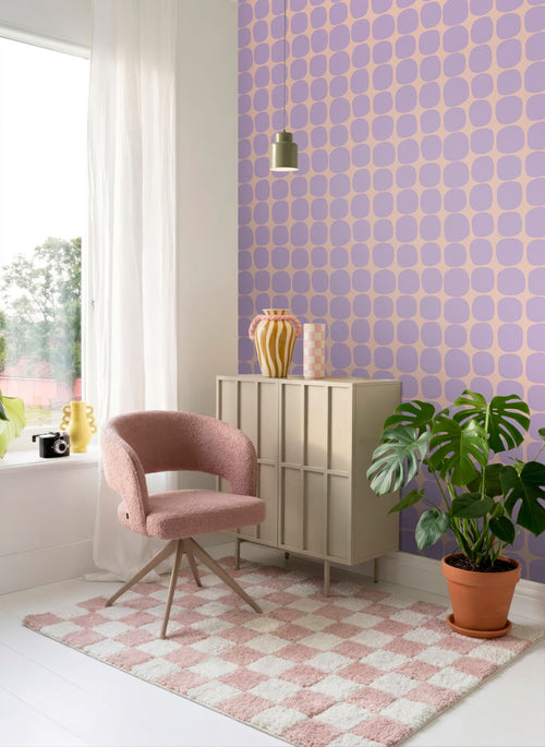 ESTAhome behang grafisch motief lila paars en roze - 50 x 900 cm - 131982