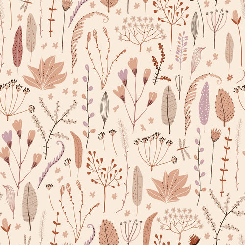 ESTAhome behang veldbloemen warm beige, terracotta en paars - 50 x 900 cm - 131161 - vtwonen shop