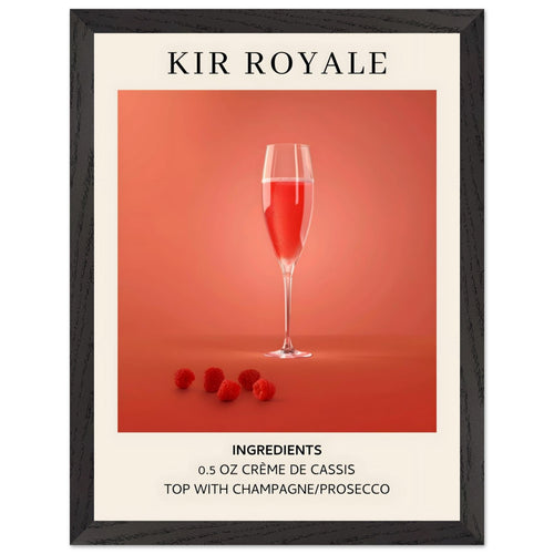 Artfulprints Poster met Lijst Kir Royale cocktail - Ingrediënten   - 30x40 cm - Rood