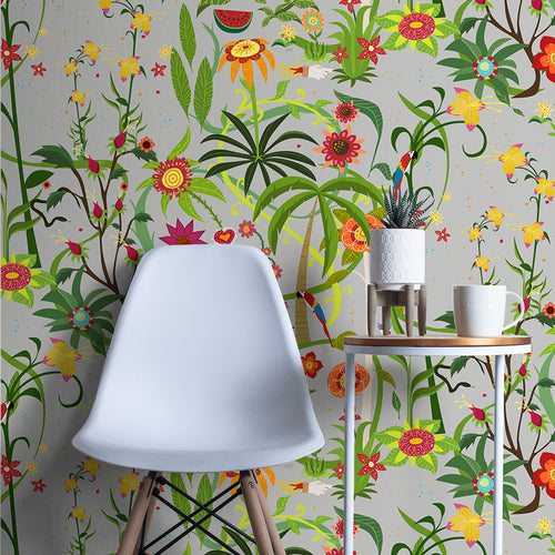 Walls4You fotobehang tropische bloemen grijs en meerkleurig - 300 x 212 cm - 640100