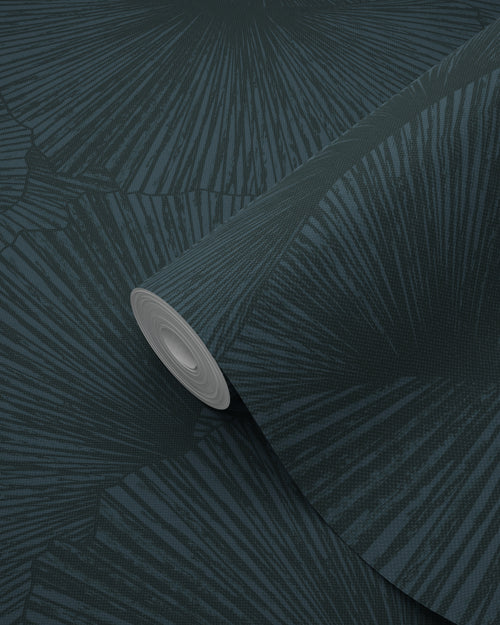 Origin Wallcoverings behang 3D-motief bladeren donkerblauw - 50 x 900 cm - 348012