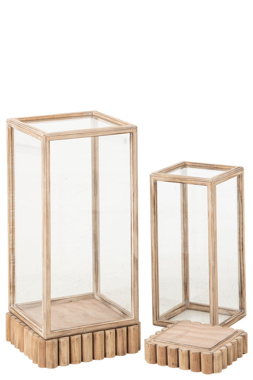 J-Line Rechthoekige vitrinedecoraties - dennenhout - beige - set van 2