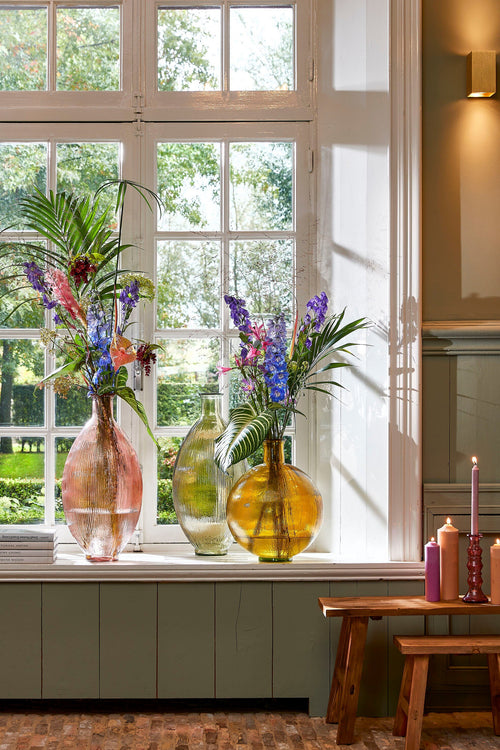 Mica Decorations Firenza Fles Vaas - H42 x Ø34 cm - Gerecycled Glas - Oker