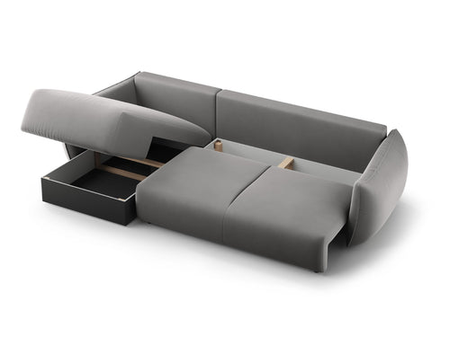 Cosmopolitan Design Converteerbare hoekbank rechts met opbergdoos Matera 4-zits, flueel grijs - 173x253x86cm