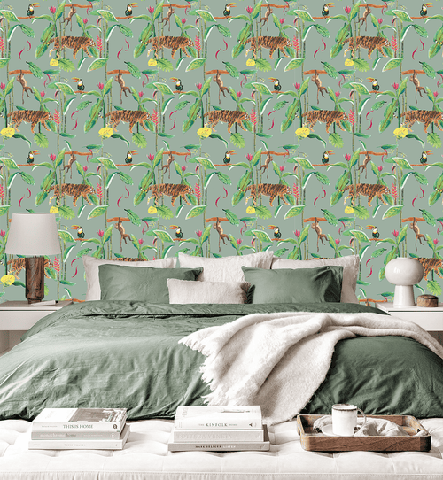 Catchii Behang Tiger Jungle groen blauw - vtwonen shop