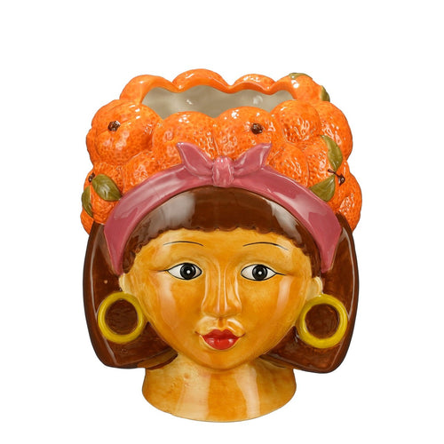 Mica Decorations Funny Bloempot Binnen - L20 x B20 x H22 cm - Dolomiet - Oranje