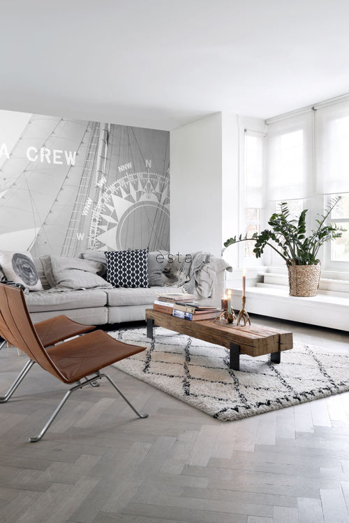 ESTAhome fotobehang zeilboot zwart en wit - 372 x 270 cm - 156430 - vtwonen shop