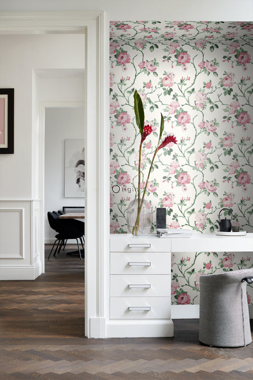 Origin Wallcoverings behang bloemen roomwit, roze en groen - 53 cm x 10,05 m - 347434 - vtwonen shop