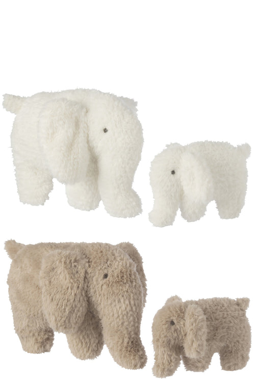 J-Line knuffelbeer Olifant - polyester - wit/beige - large - set van 2