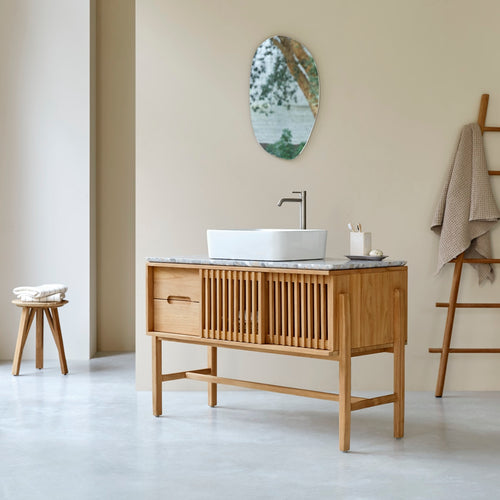 Tikamoon Badkamermeubel van massief teakhout en premium terrazzo 125 cm - Naturel