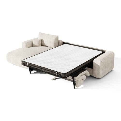 Premium Interiors - Linkerhoekbank met snelle uitklapfunctie COMO - corduroy crème 300cm