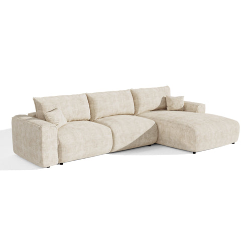 Premium Interiors - Rechthoekige hoekbank met slaapfunctie en opbergruimte COMO - corduroy beige 297cm