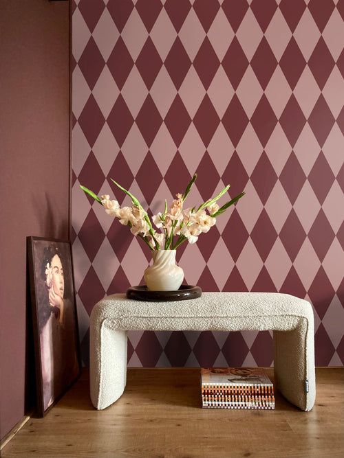 ESTAhome behang ruiten donker paars en roze - 50 x 900 cm - 131919