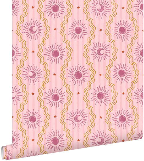 ESTAhome behang zonnetjes paars, roze en geel - 50 x 900 cm - 131712
