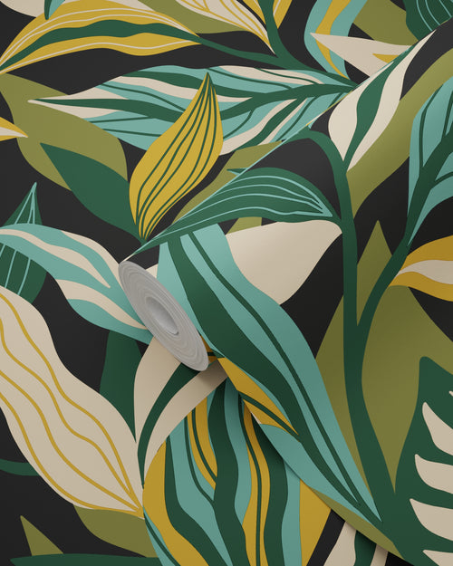 ESTAhome behang tropische bladeren donkergroen en okergeel - 50 x 900 cm - 131045 - vtwonen shop