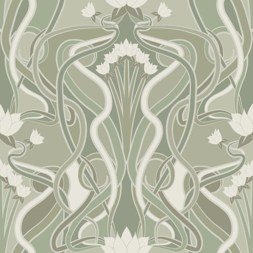 ESTAhome behang vintage bloemen in art nouveau stijl licht vergrijsd groen - 50 x 900 cm - 139897 - vtwonen shop