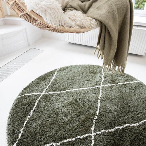 Interieur05 Berber Rond vloerkleed hoogpolig Groen/Cream - scandinavisch - nea - 200 x 200 cm - vtwonen shop