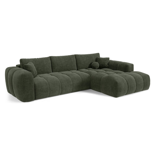 Premium Interiors - Rechthoekige hoekbank met slaapfunctie en opbergruimte SKY - kruisbinding  vintage groen 310cm