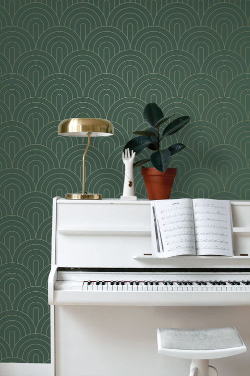 ESTAhome behang art deco motief smaragd groen - 53 cm x 10.05 m - 139744