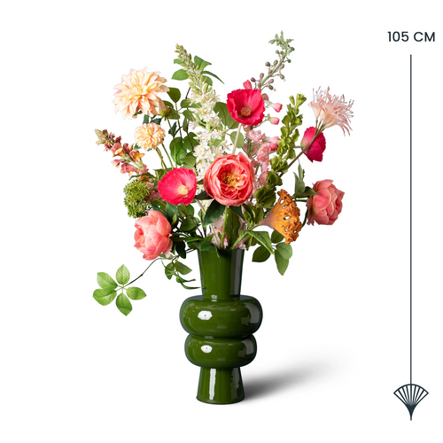 Madame Fleurie zijden boeket Hygge Grande Mossgreen - Natural flow - met vaas - vtwonen shop