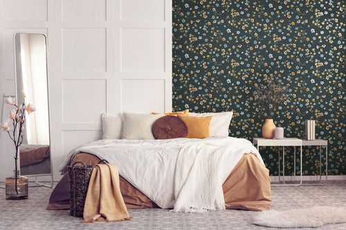 Livingwalls behang bloemmotief zwart, geel, oranje, blauw en wit - 53 cm x 10.05 m - AS-389071 - vtwonen shop