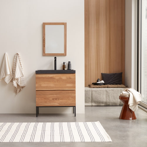 Tikamoon Badkamermeubel van massief eiken en lavasteen 80 cm - Zwart - vtwonen shop