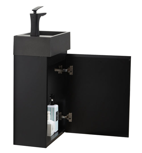 Badplaats Toiletmeubel Angela 40 x 22 cm – Mat Zwart – Fonteinmeubel met Zwarte Wastafel