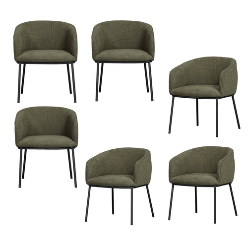 WOOOD eetkamerstoelen Leon - Bouclé - Bosgroen - Set van 6