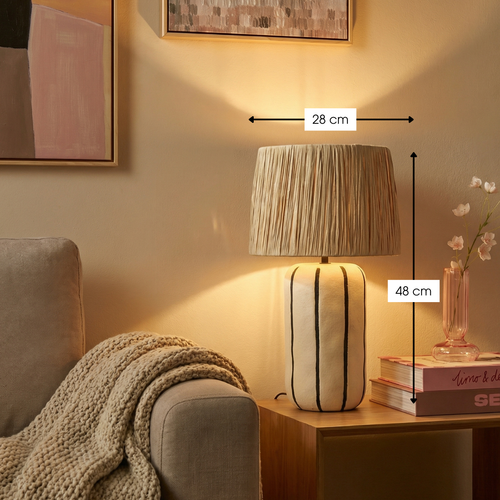 Mica Decorations Denton Tafellamp Woonkamer - Lamp Decoratief met Lampenkap - Bureaulamp Tafellampen Woonkamer - 48 x ⌀28 cm - Keramiek, Metaal,