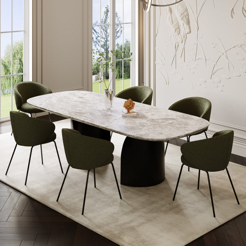 Sia Home - Eetkamerstoel LUNA - Bouclette stof - Kaki groen - 53.5cm - vtwonen shop