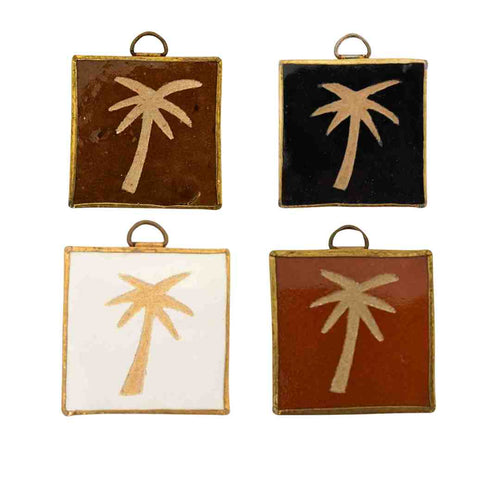 MÔMÉ Zellige tegeltje palm - wit - keramiek/messing - wanddecoratie - 5 x 5 x 2 cm - vtwonen shop