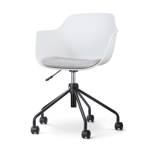 Nolon Nout-Liz Bureaustoel Wit - Lichtgrijs Kussen - Zwart Onderstel